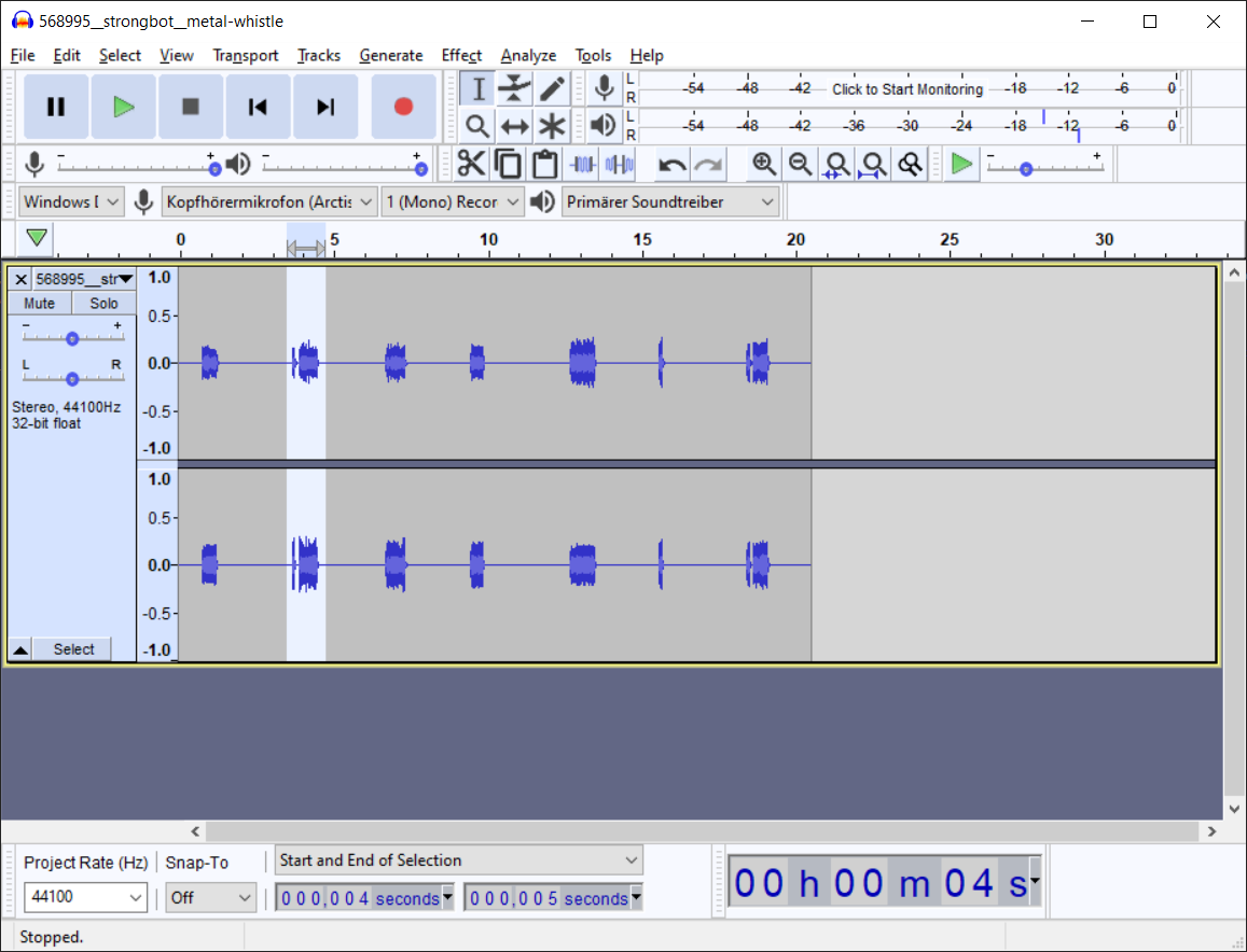 file audio improvvisato in Audacity